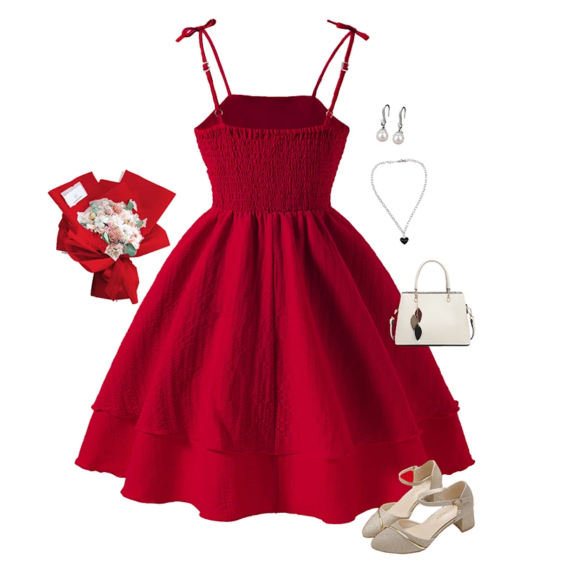 Summer New Kids Clothing Solid Color Sling Princess Dress For Girls 8-12 Years Sweet Style Vacation Set Birthing Party Clothing - Image 23