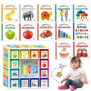 1 Set Of 12 Children's Educational Flip Books, Reading Pictures And Words To Improve Baby's Cognition Spanish Boxed Set