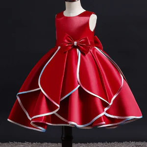 New Girls' Dress Birthday Princess Dress Sleeveless Color-blocking Bowknot Flower Girl Wedding Poncho Dress