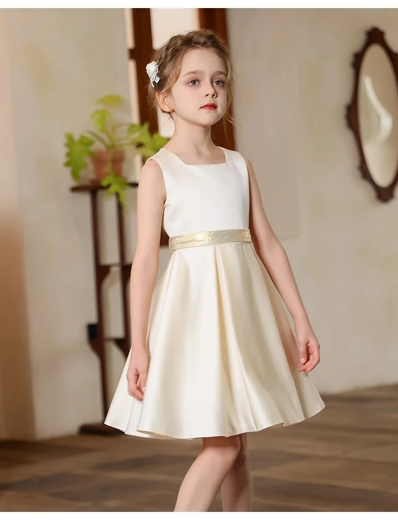 Girl Luxury Beige Dress Children Parties Stage Performances Party Wedding Celebration Costume Size 110-170 - Image 3