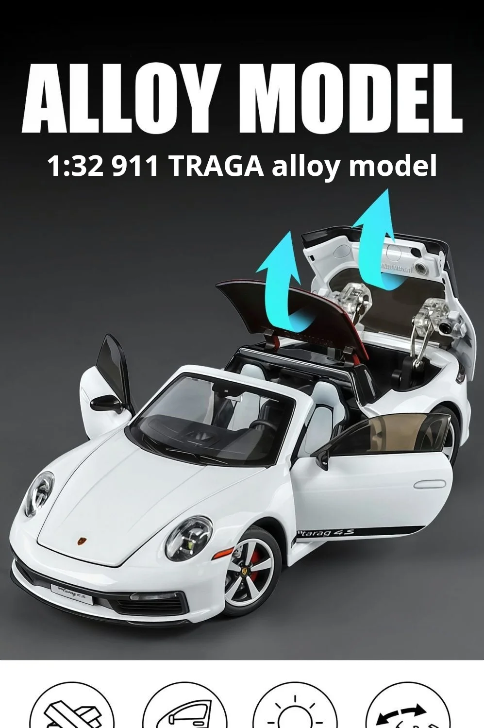 1:32 folding convertible Porsche 911 Alloy car Model simulation Sound& light Fashion Exquisite collectibles Boys Toy Gift - Image 8
