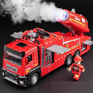 Fire Truck Diecast Simulation Sprinkler Toy with Light Music Water Spray Rescue Car Children's Toy Firefighter Truck