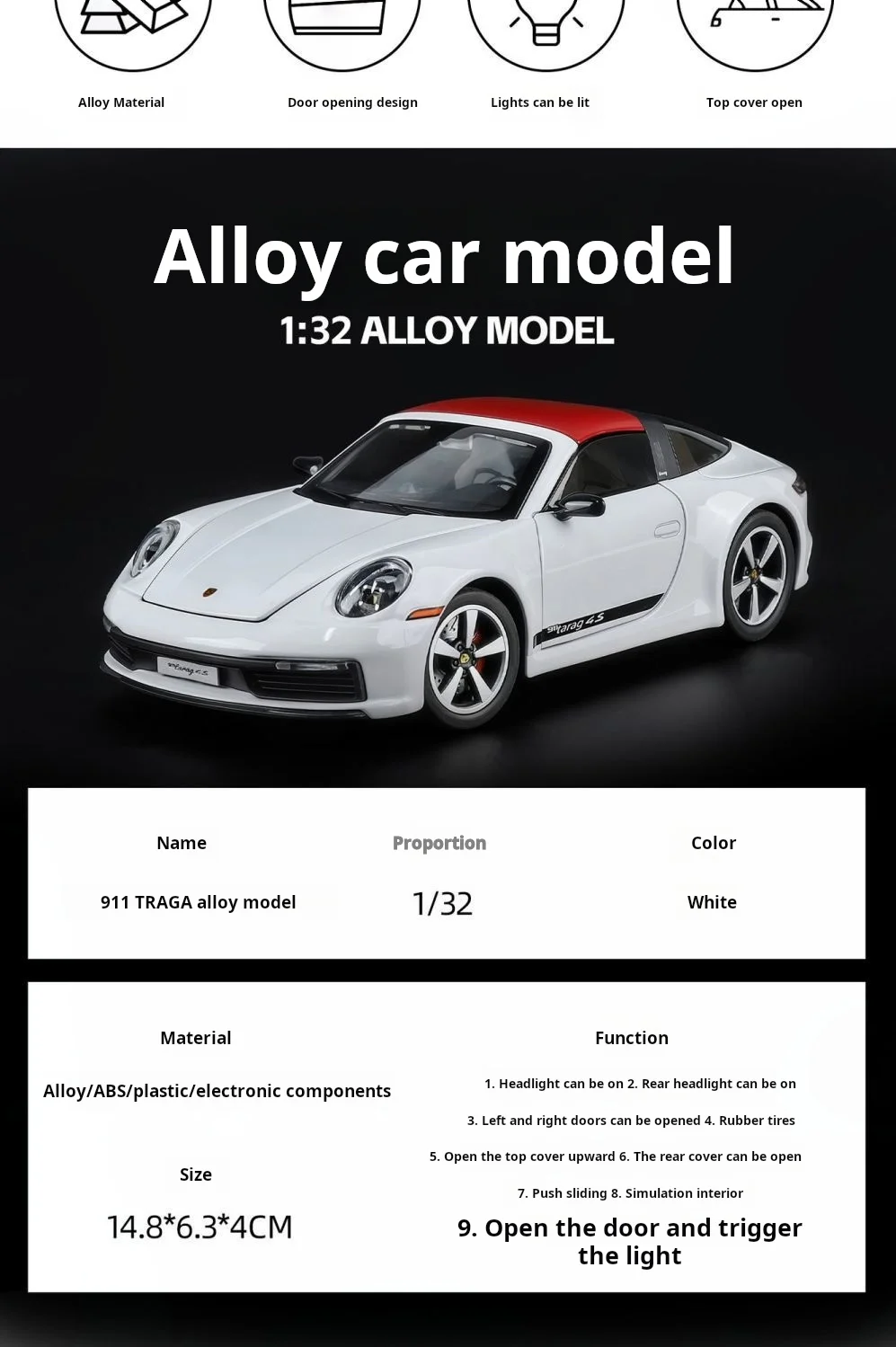 1:32 folding convertible Porsche 911 Alloy car Model simulation Sound& light Fashion Exquisite collectibles Boys Toy Gift - Image 9