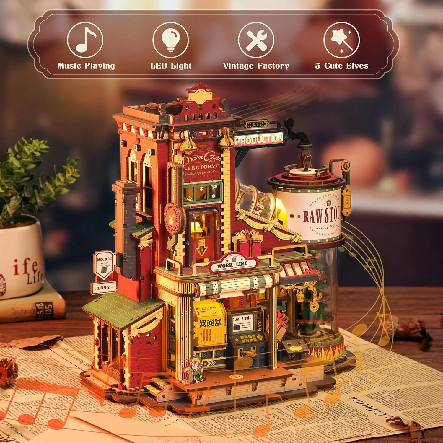 Robotime Rokr Wooden Music Box Christmas Dream Gift Factory 3D Wooden Puzzles Wooden Model Kits Build Best Gifts for Kids Adults - Image 4