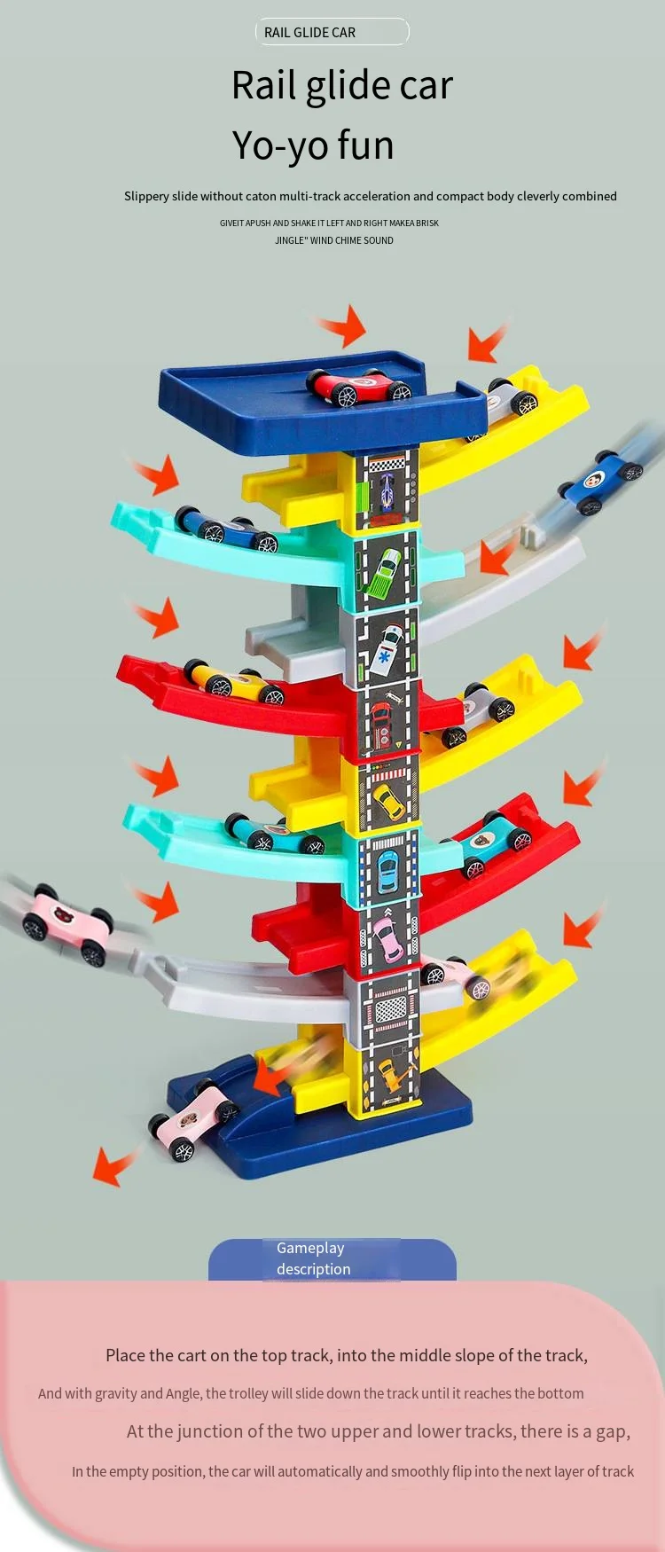 Children's Gliding Track Car Mini Car Inertia Toy Multi Layer Cartoon Puzzle Slide Car Roller Coaster Racing Toys Boy Girl Gifts - Image 20