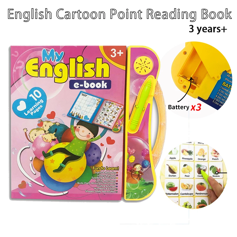 New English Cartoon Point Reading Book Children Early Education Finger Touch Learning Language Multifunctional E-book Toy Gift