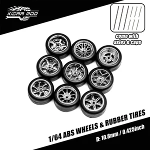 1/64 Model Car Electroplated Silver Wheels with Fixed Rubber Tires Comes with rivets for Diecast Model Refiting Parts 4pcs 1set