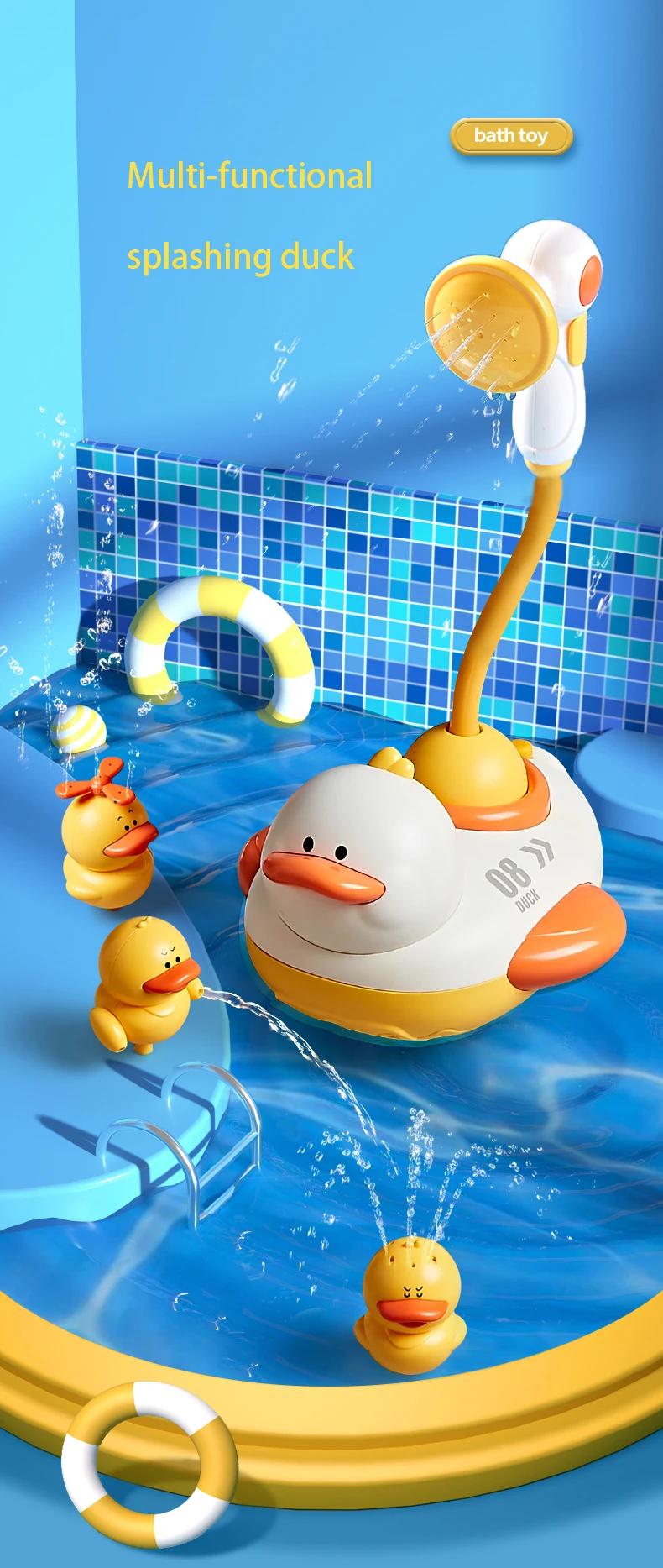 2 Styles Cute Water Bath Duck Shower Electric Spray Bathroom Kids Baby Toy Bathtub New Game Faucet Swimming for Girl Gift - Image 9