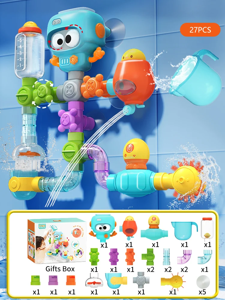 Baby Bath Toys with Strong Suction Cups Tubes Spinner Squirt Water Game Set Toddlers Kids Shower Pool for 3 Years Children Gifts - Image 8