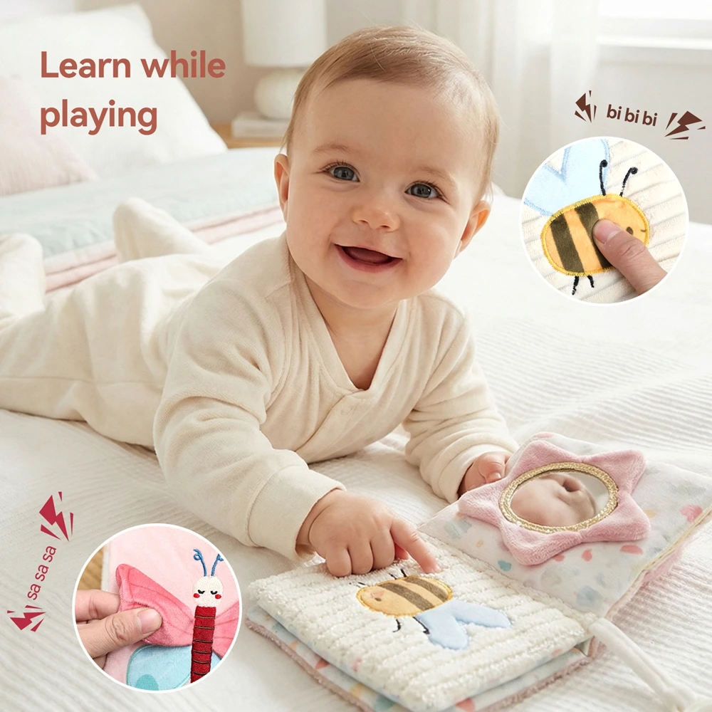 3D Plush Baby Cloth Book With Teether Ring Montessori Sensory Crinkle Book For Newborns 0 36 Months Washable Baby Sensory Toys - Image 4