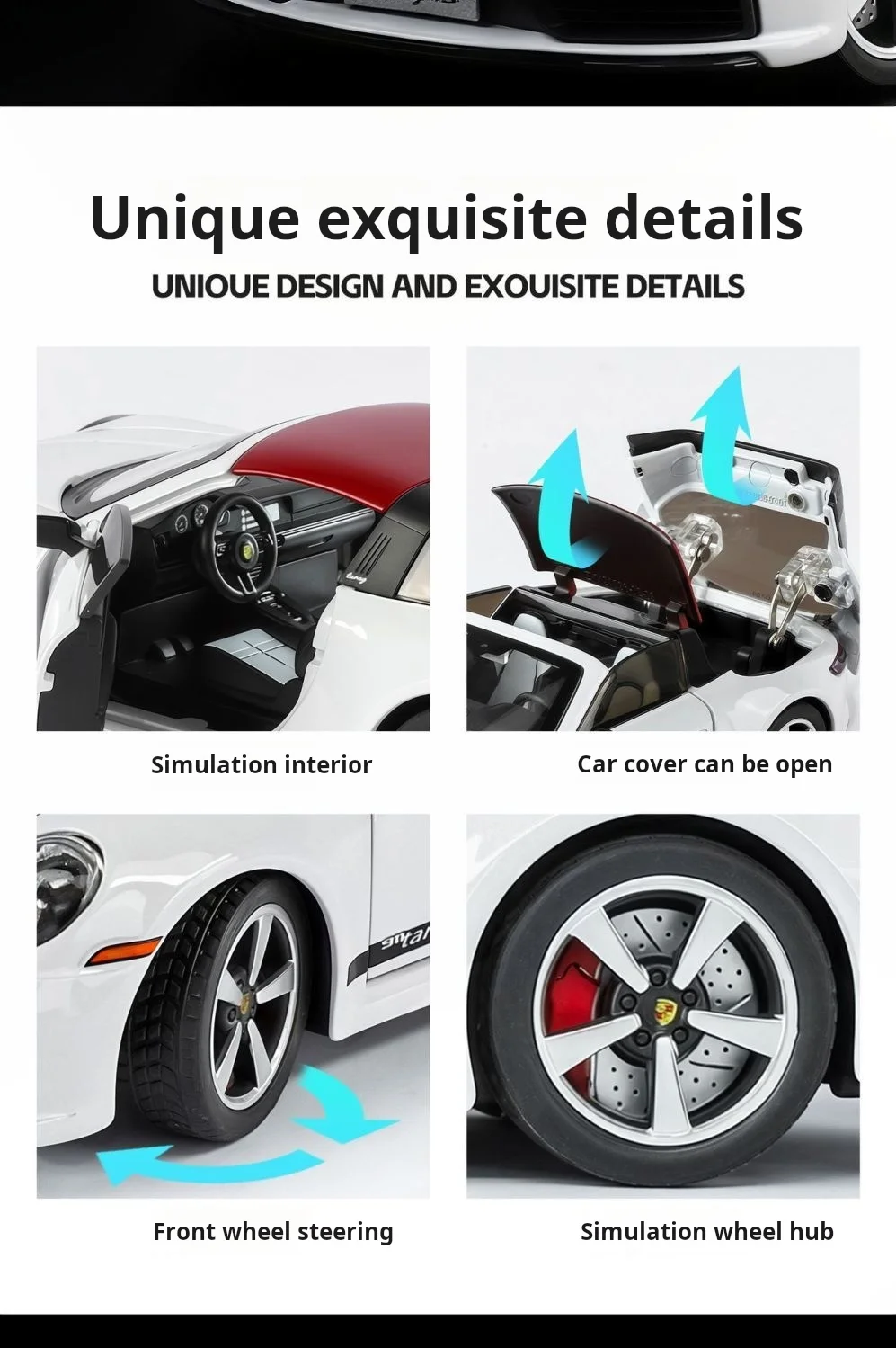 1:32 folding convertible Porsche 911 Alloy car Model simulation Sound& light Fashion Exquisite collectibles Boys Toy Gift - Image 15