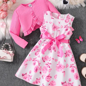 2-piece spring and fall new cute girl fashion pink print dress set-
