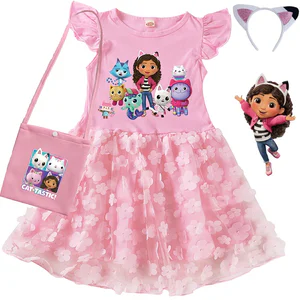 Gabbys Dolhouse Kids Dress Baby Girls Short Sleeve Princess Dresses Gaby Cat Clothes For Wedding Party Birthday Gifts Vestidos