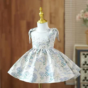 Children's Princess Evening Gown Bow Lace Sleeveless Design Wedding Birthday Baptism Easter Eid Party Girls Dresses A2486
