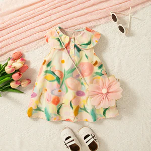 Summer New Flower Baby Girl Dress, Beach Party Colorful Children'S Sleeveless Clothes With Free Bag (9 Month-4 Years Old)