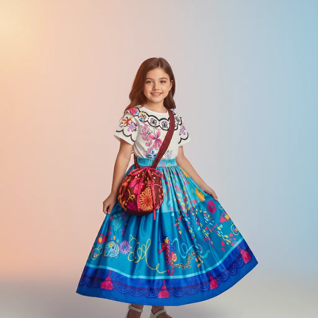 Soft Polyester Dress with High Definition Print Colorful Animal Floral Pattern Durable Carnival Costume for 3-12 Year Old Girls
