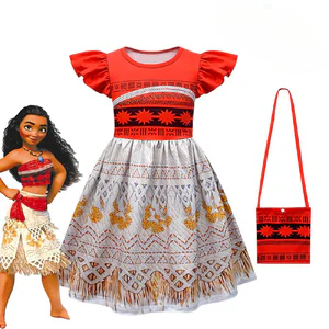 Girls Moana Cosplay Costume Dresses Kids Vaiana Princess Dress Bag Halloween Carnival Children Birthday Party Toddler Clothing