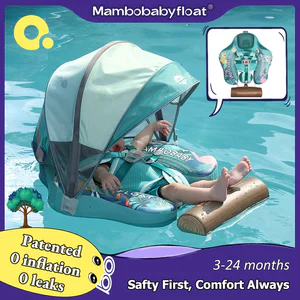 Mambobaby Baby Pool Float with Canopy & Tile Baby Swim Ring Infant Swimming Trainer Circle With Adjustable Strap for Boys Girls