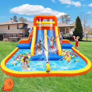 Backyard inflatable water park for kids' parties: 15.6 x 15FT giant slide with dual tall slides, climbing walls, large splash p