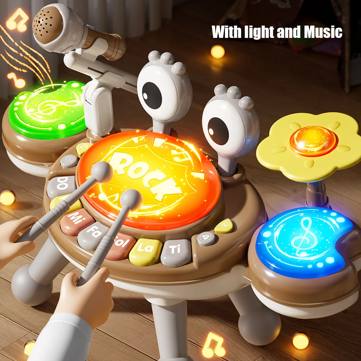 4 in 1 Kids Piano Toy with Xylophone Karaoke Microphone Drums Lights Musical Sensory Learning Educational Toy for 3Years Toddler - Image 2