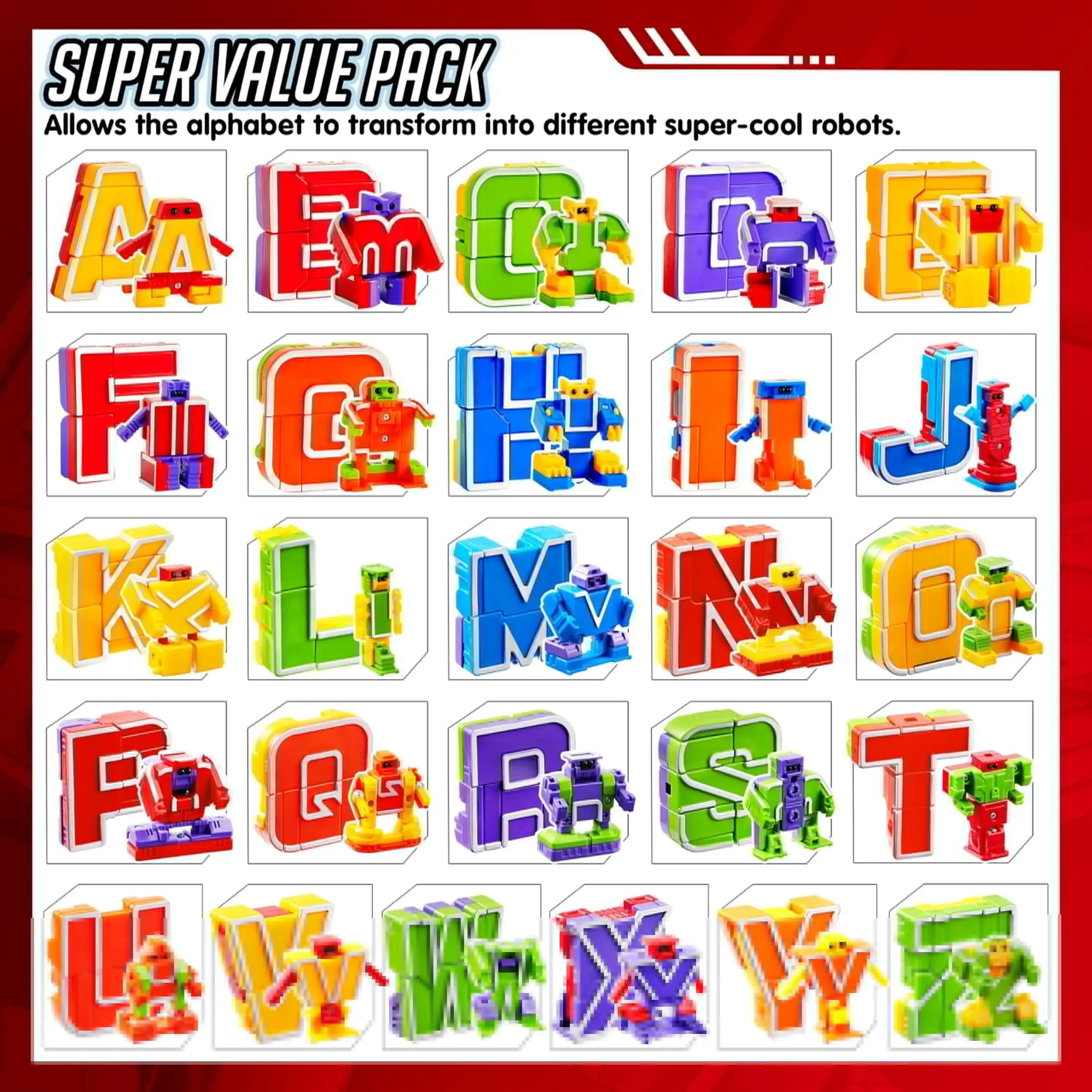 Joyfy 26 in 3 Alphabet Bots Toy 26 Pc Transforming Robot Educational Building STEM Toy for Toddlers Preschool Boys Birthday Gift - Image 2
