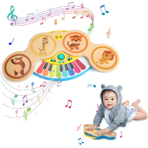 Wooden 2in1 Keyboard Piano Clapping Drum with Light and Music Cartoon Animals Music Toys Educational Toys for Baby Gifts