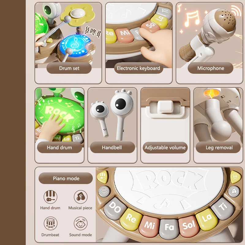 4 in 1 Kids Piano Toy with Xylophone Karaoke Microphone Drums Lights Musical Sensory Learning Educational Toy for 3Years Toddler - Image 4