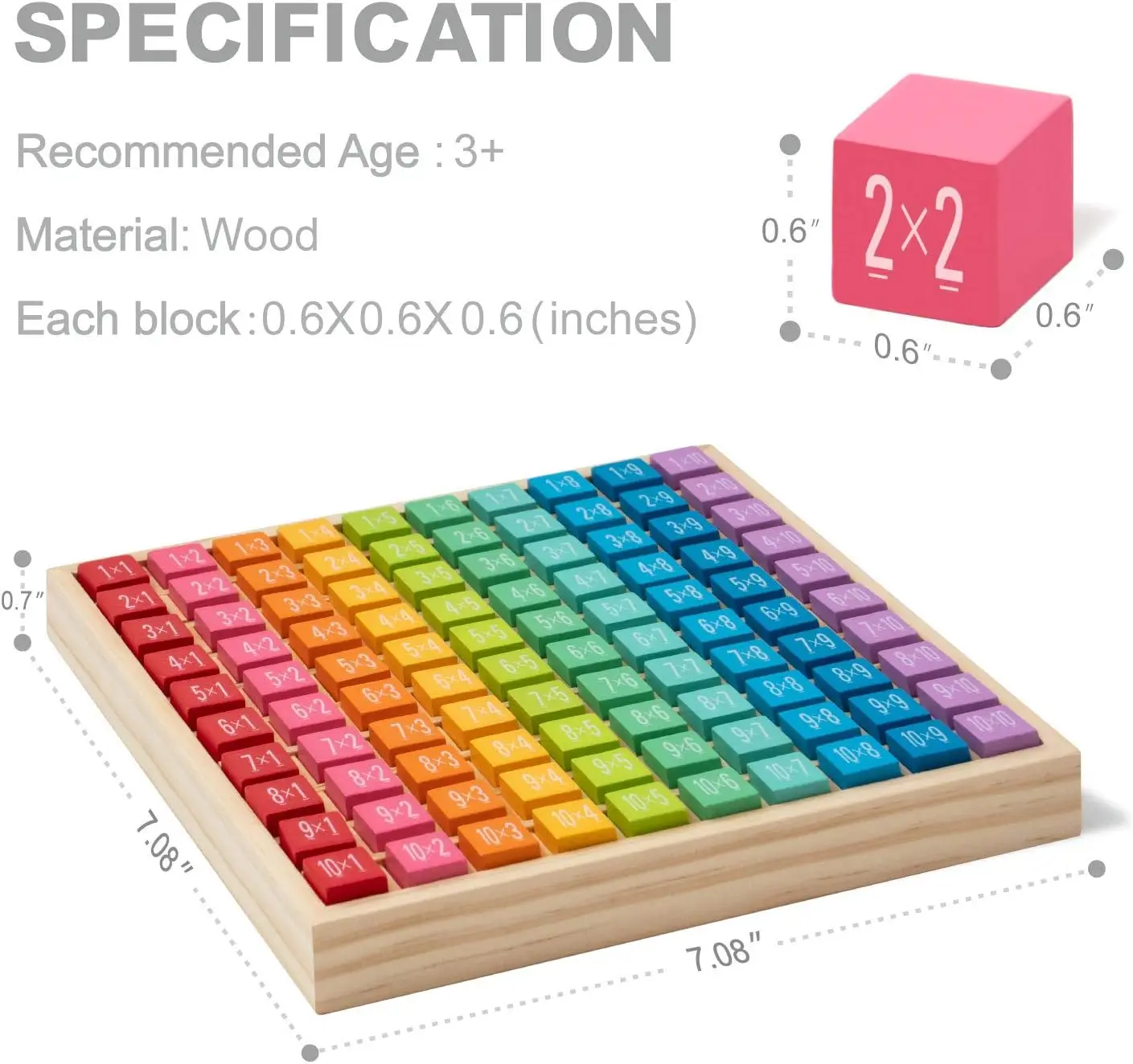 Robotime Robud Wooden Multiplication Math Table Board Montessori Math Manipulatives Learning Toys 100 Wooden Counting for 3+ - Image 5