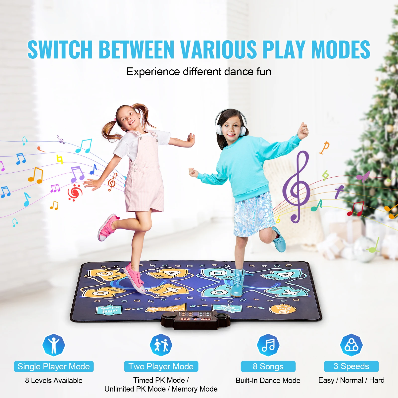 SucceBuy Kids Electronic Dance Mat 8-Button Music Dancing Play Pad Educational Toys with Single/Two Player Modes for Girls Gifts - Image 2