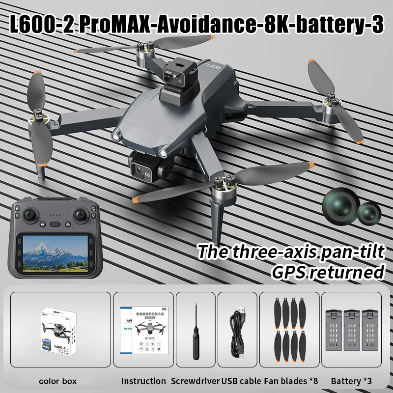 HOT-Professional 8K HD Dual Camera New L600-2 MAX GPS Drone 5KM 3-Axis Gimbal 360 Obstacle Avoidance Brushless Quadcopter Toy - Image 9