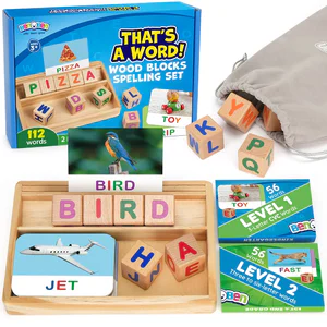 Spelling Games with Flash Cards, Montessori Toys for Kids Wooden Matching Letters Games, CVC Word Educational Learning Toys Gift
