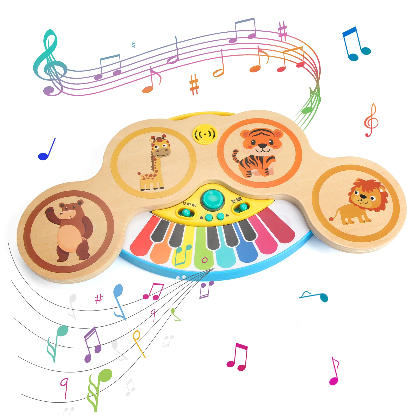 Wooden 2in1 Keyboard Piano Clapping Drum with Light and Music Cartoon Animals Music Toys Educational Toys for Baby Gifts - Image 7