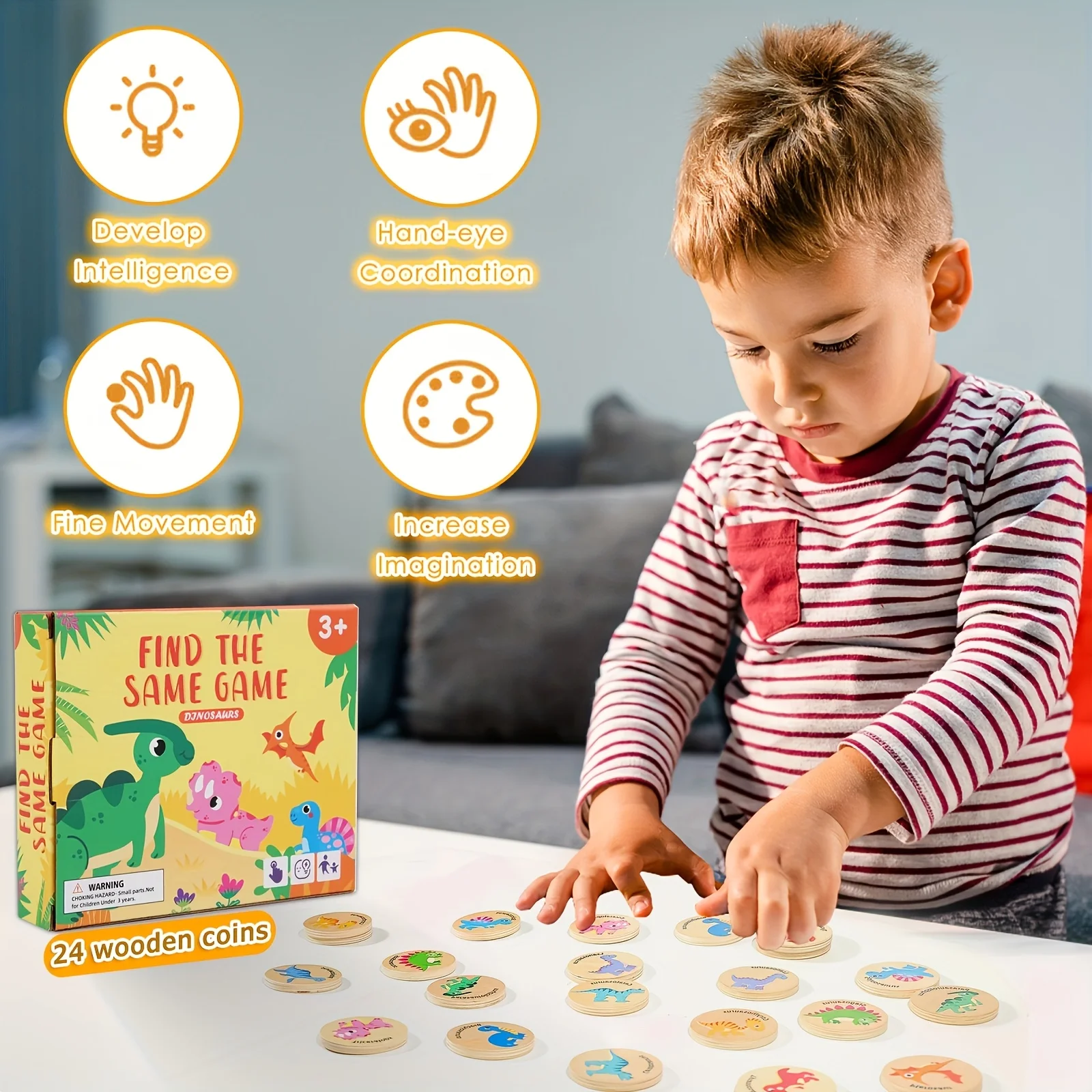 Dinosaur wooden memory matching game, color recognition observation educational toy teaching aid, suitable for children's birthd - Image 5