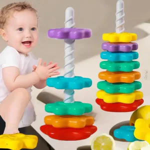 Montessori Baby Tower Game; Spinning and Stacking Rainbow Puzzle; Motor Skill Development; Kids Gift