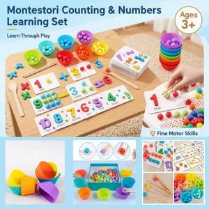 Children's Day Best Gift Montessori Rainbow Counting Bead Puzzle, number sorting & stacking STEM educational toy for kids 3+.