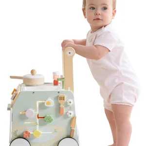 ROBUD Wooden Baby Push Walker Learning Walking Toys Adjustable Height Walker with Decelerator Montessori Toys for Baby age 1+