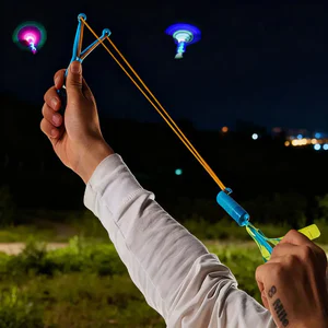 10Pcs Slingshots Rocket Launcher Rocket Slingshot Flying Toys with LED Lights Flying Toys Luminous Slingshot Toys for Kids Boys