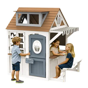 Wooden Playhouse with Kitchen & Chalkboard Waterproof Fir Rust-Resistant Hinges Pretend Play for 3-8 Years, Custom