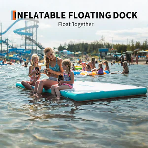 Inflatable Floating Dock Air Dock Platform Floating Island Raft with Rope Ladder Non-Slip Surface Swimming Water Platform for Pool Beach Ocean