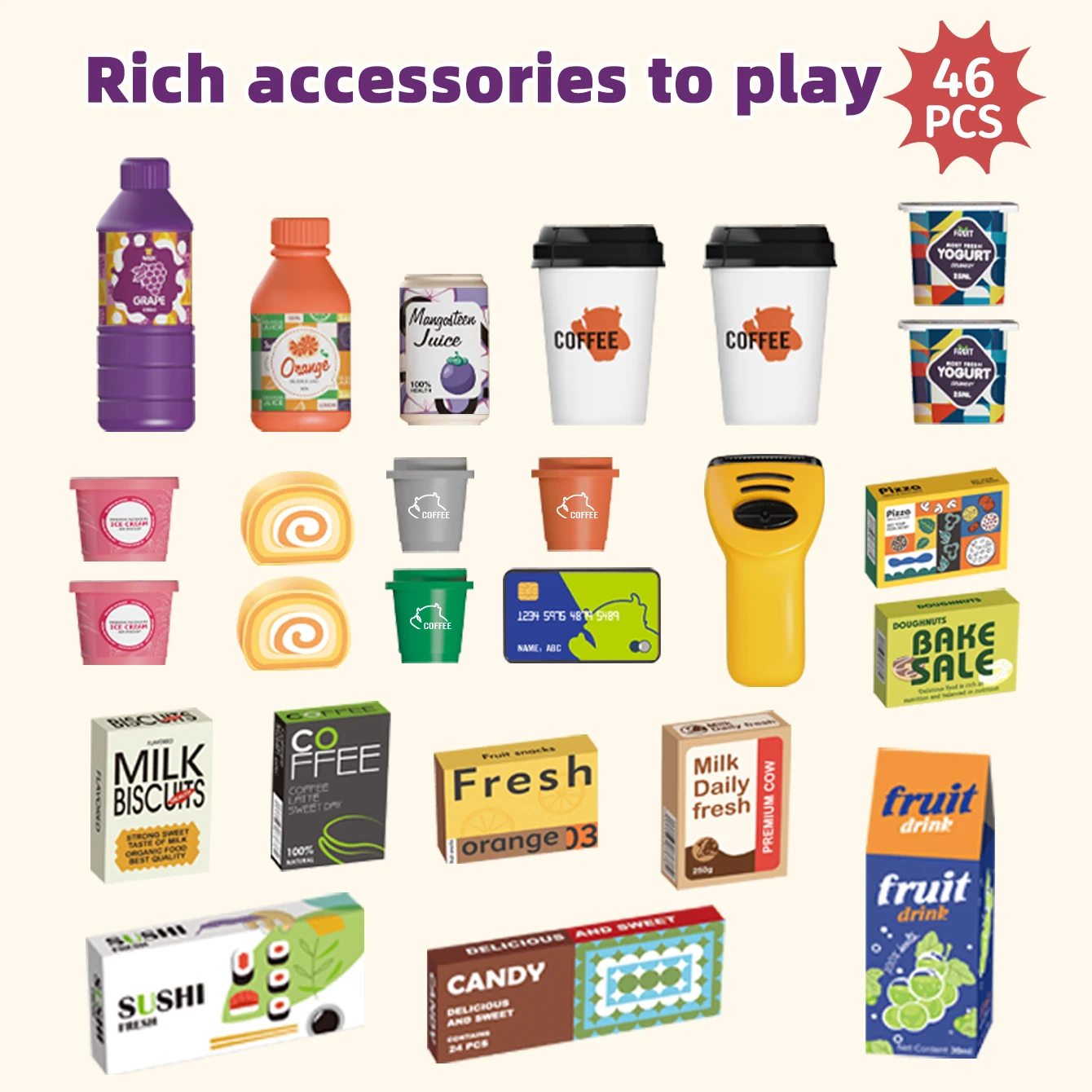 Mini Pretend Play Children's Toy Supermarket Shopping Counter Coffee Vending Counter Set - Image 5