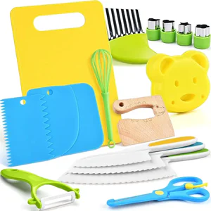 11/17Pcs Montessori Kitchen Tools Set Cookware Baking Toy Kids Safe Knives With Cutting Board Toddlers Real Cooking Accessories