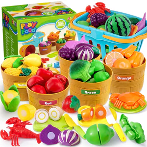 Joyfy 60 pcs Play Food Set for Kids Kitchen, Color Sorting Toy Food for Boys Girls Pretend Play Fake Food Toy for Toddlers