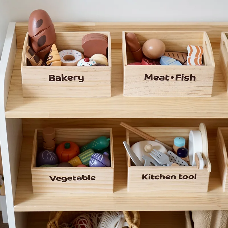 Wooden Pretend Play Kitchen Toys Cutting Food Accessories Set Fruit Vegetable Bakery Meat fish Early Educational Cognition Toys - Image 6