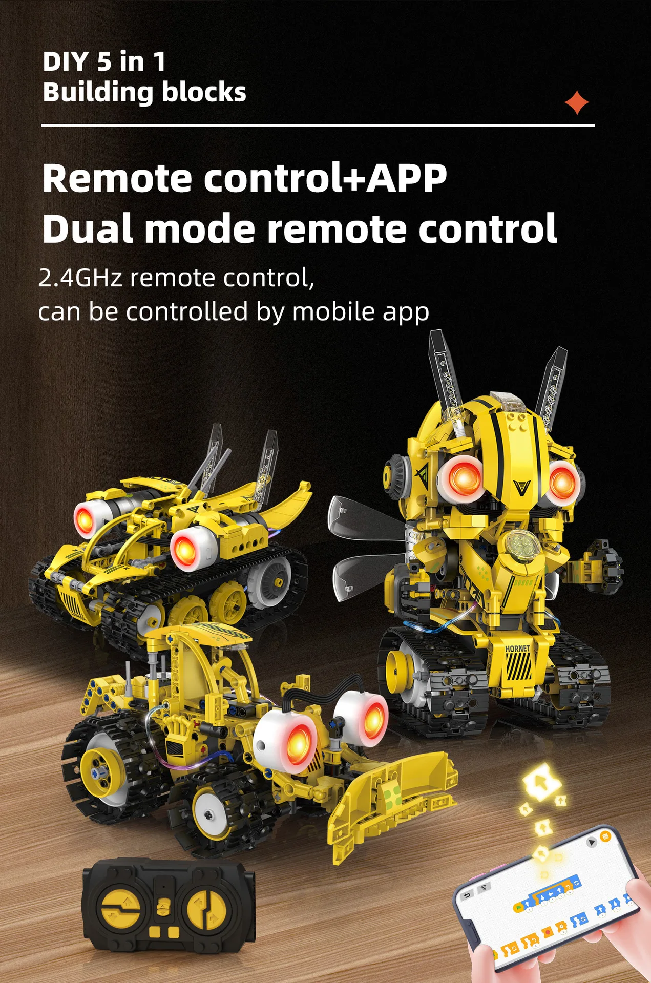 5-in-1 Programmable Robot Building Blocks Kit Remote/APP Control Digital Display Color Sensor STEM Toy for Kids Adults - Image 19