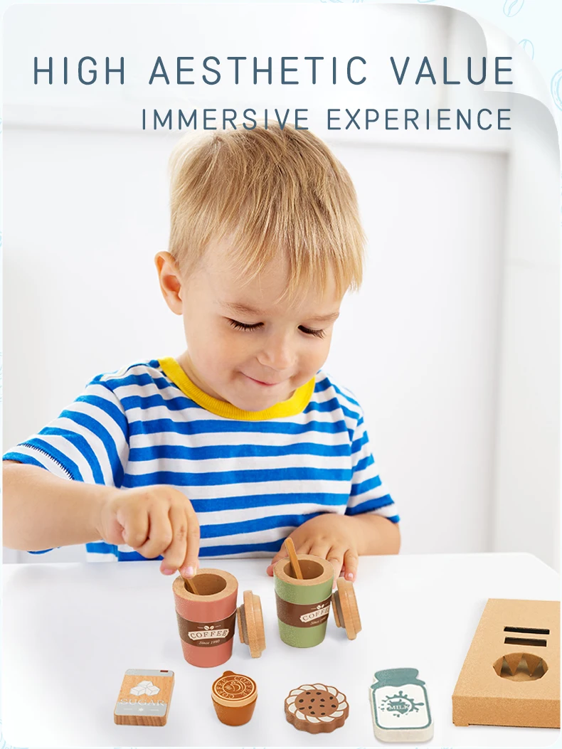 Kids Wooden Coffee Toy Set Toddler Pretend Play Kitchen Accessories Gift for Children House Play Early Educational Toys for Kids - Image 11