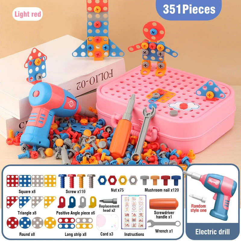 351stk/211stk Children DIY Tool Toys Set Electric Drill Screw Nuts Puzzle Toy Pretend Play Tool Kits 2D/3D Educational Toy - Image 9