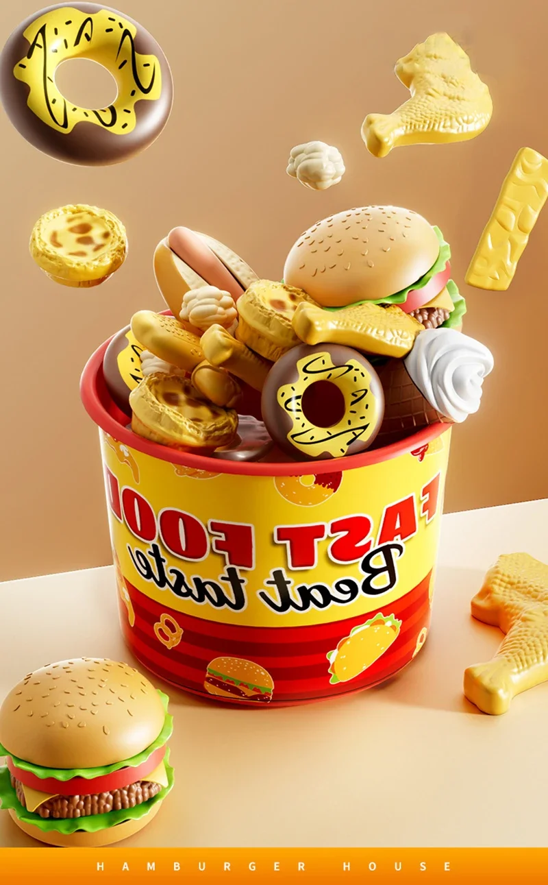 Kid Kitchen Toy Set Simulation Make Hamburger Pizza Fries Pretend Play Food Cooking Cutting Game Montessori Interactive Toy Gift - Image 14