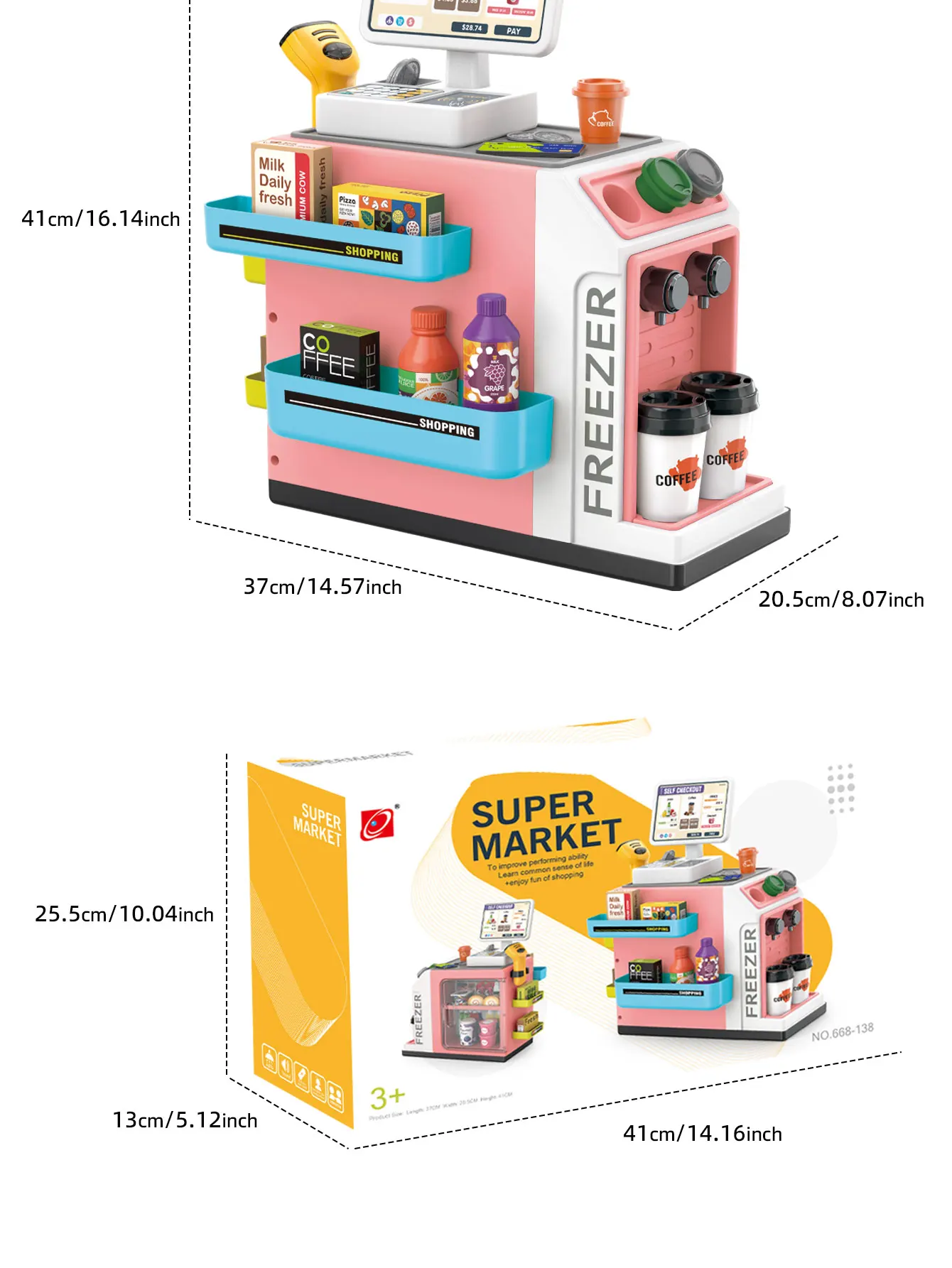 Mini Pretend Play Children's Toy Supermarket Shopping Counter Coffee Vending Counter Set - Image 21