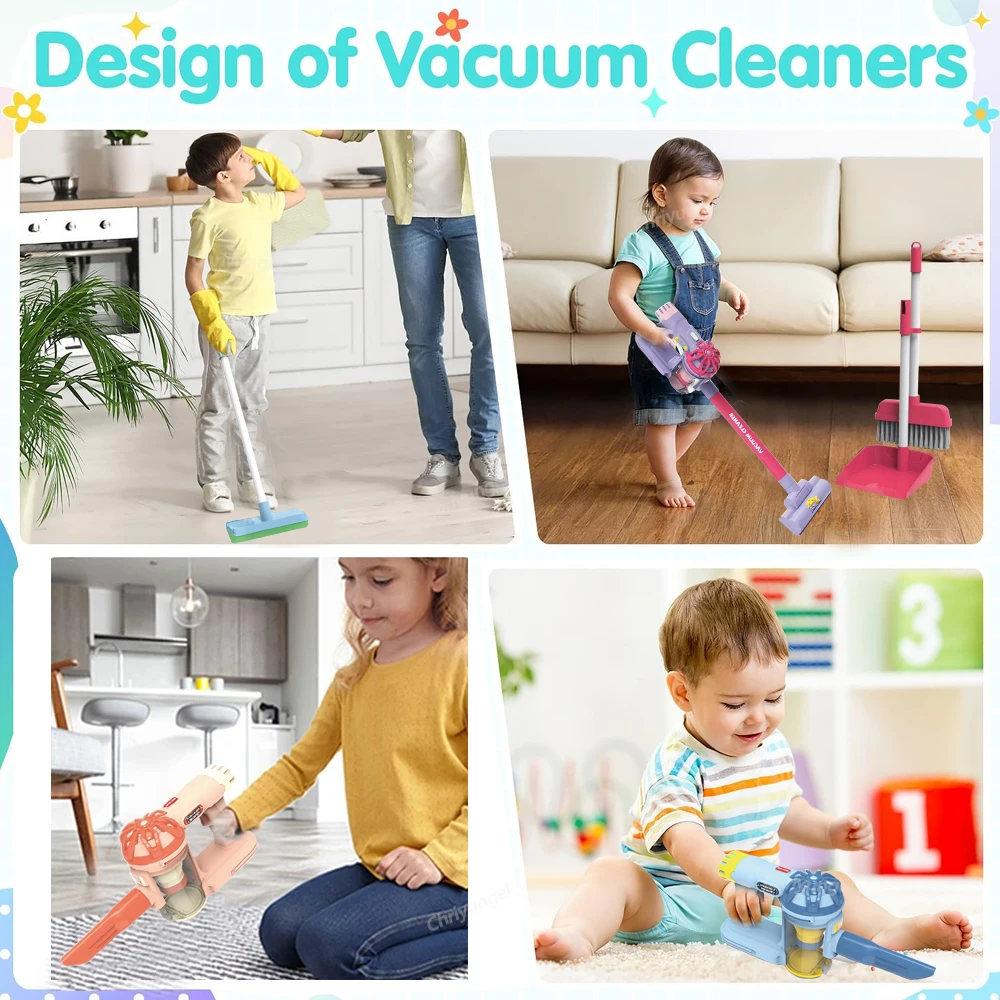 Kids Vacuum Cleaner Toy Electric Realistic Pretend Play Housekeeping Cleaning Set Educational Gift for Toddlers Boys Girls - Image 21