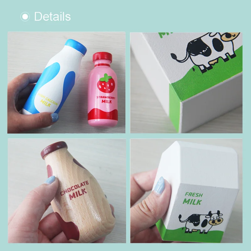 Children Pretend Play Wooden Milk Drink Set Kitchen Food Toys Montessori Learning Educational Kids Simulation Imitation Game - Image 4
